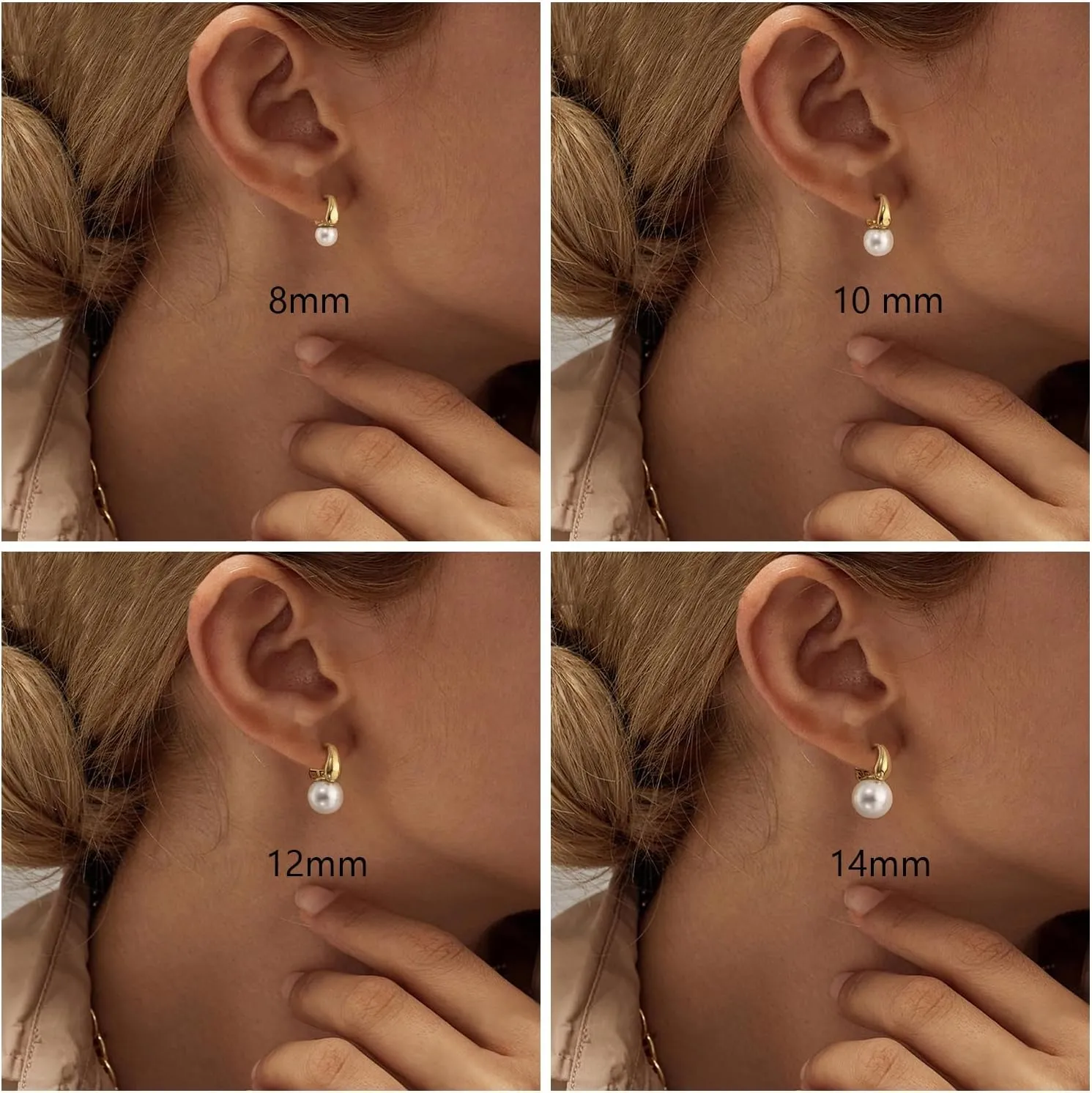 Gold Pearl Earrings for Women, 14K Gold Plated/925 Sterling Silver Pearl Drop Hoop Earrings Dangling Big Large Small Pearl Dangle Earrings Trendy Pearl Earrings Pearls Jewelry Gift for Women
