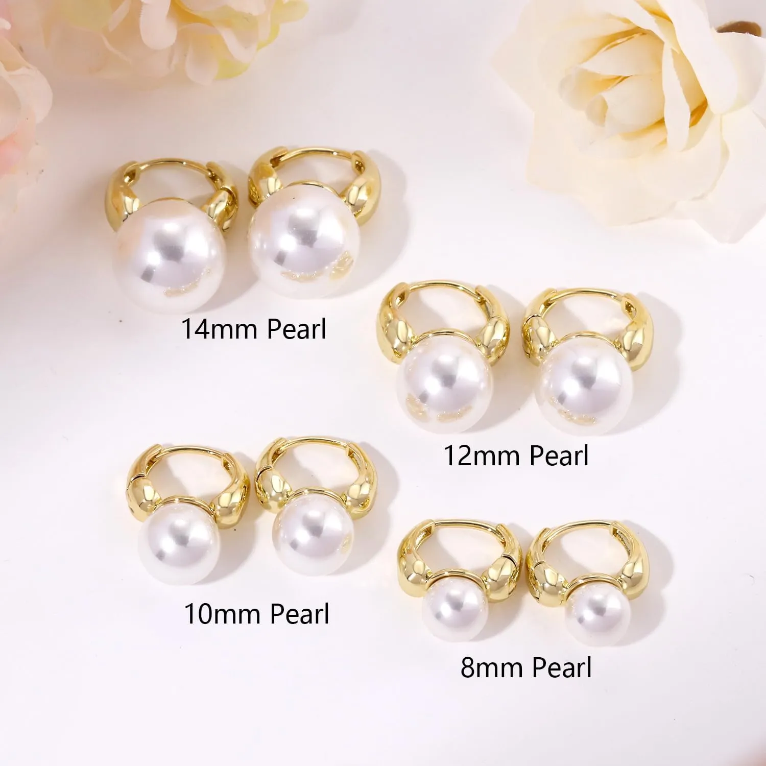 Gold Pearl Earrings for Women, 14K Gold Plated/925 Sterling Silver Pearl Drop Hoop Earrings Dangling Big Large Small Pearl Dangle Earrings Trendy Pearl Earrings Pearls Jewelry Gift for Women