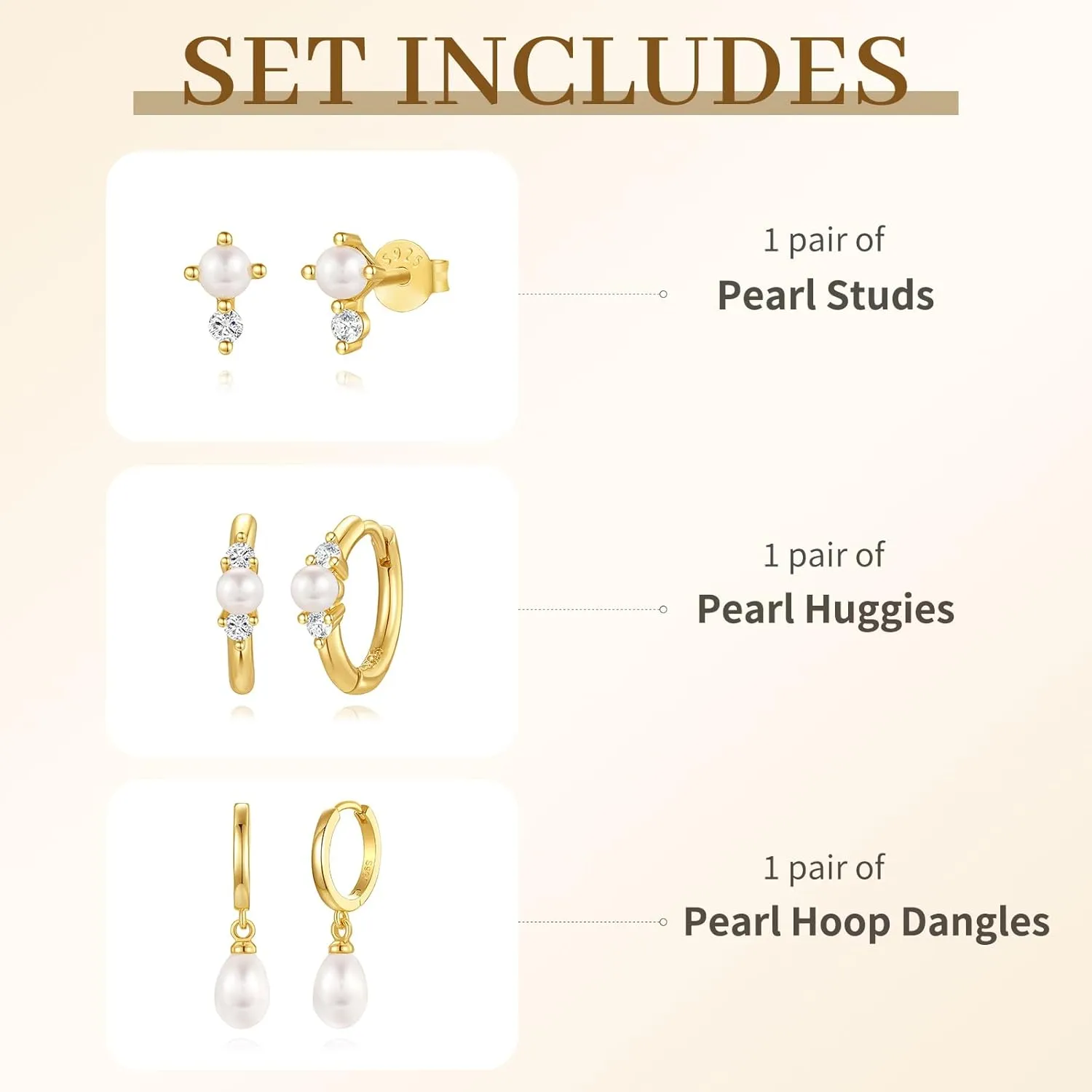 Gold Pearl Earrings Set for Women, Pearl Hoop Dangle Drop Earrings, Dainty 14K Gold Plated Hypoallergenic Earring Stacks, Jewelry Gifts for Women/MomTrendy 2025