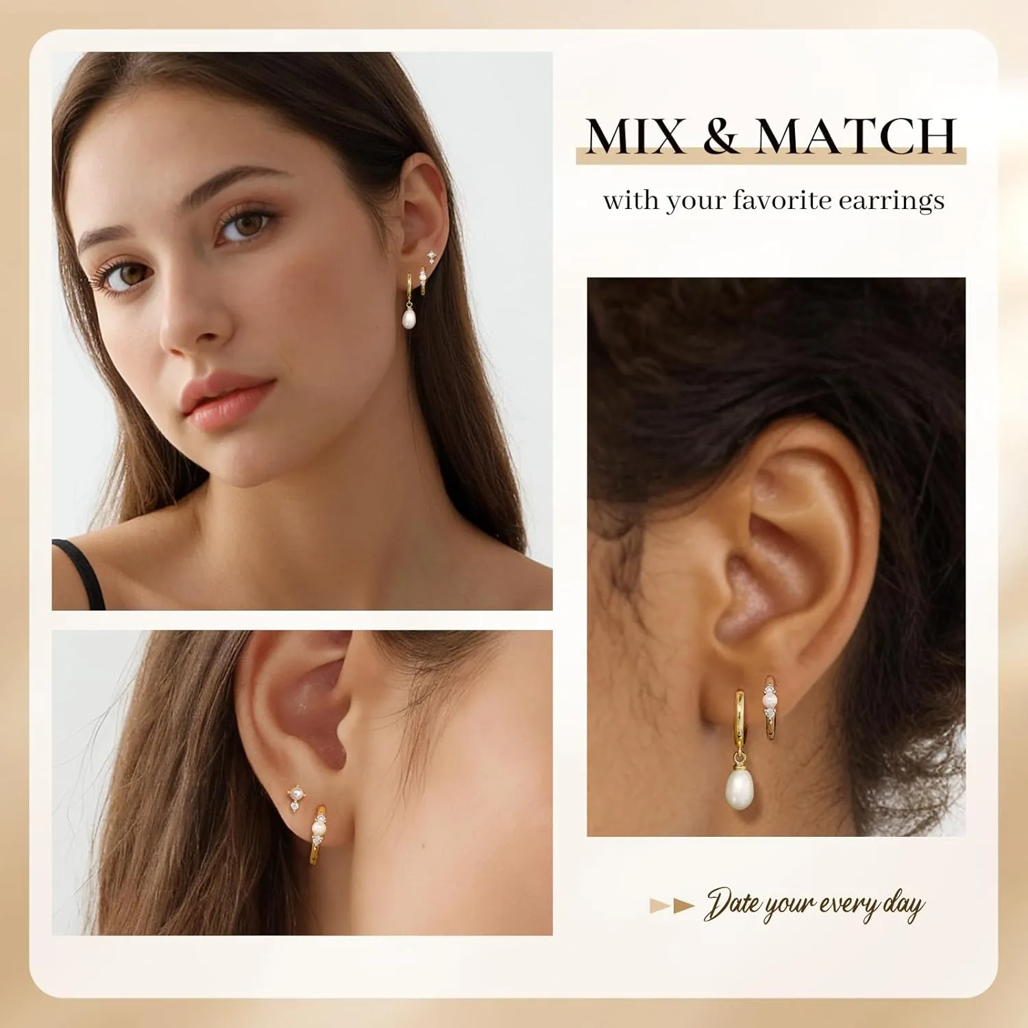 Gold Pearl Earrings Set for Women, Pearl Hoop Dangle Drop Earrings, Dainty 14K Gold Plated Hypoallergenic Earring Stacks, Jewelry Gifts for Women/MomTrendy 2025