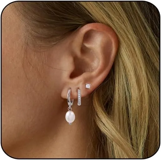 Gold Pearl Hoop Earrings for Women | 18K Gold Huggie Dangle Earrings | Lightweight Small Hoop Earrings