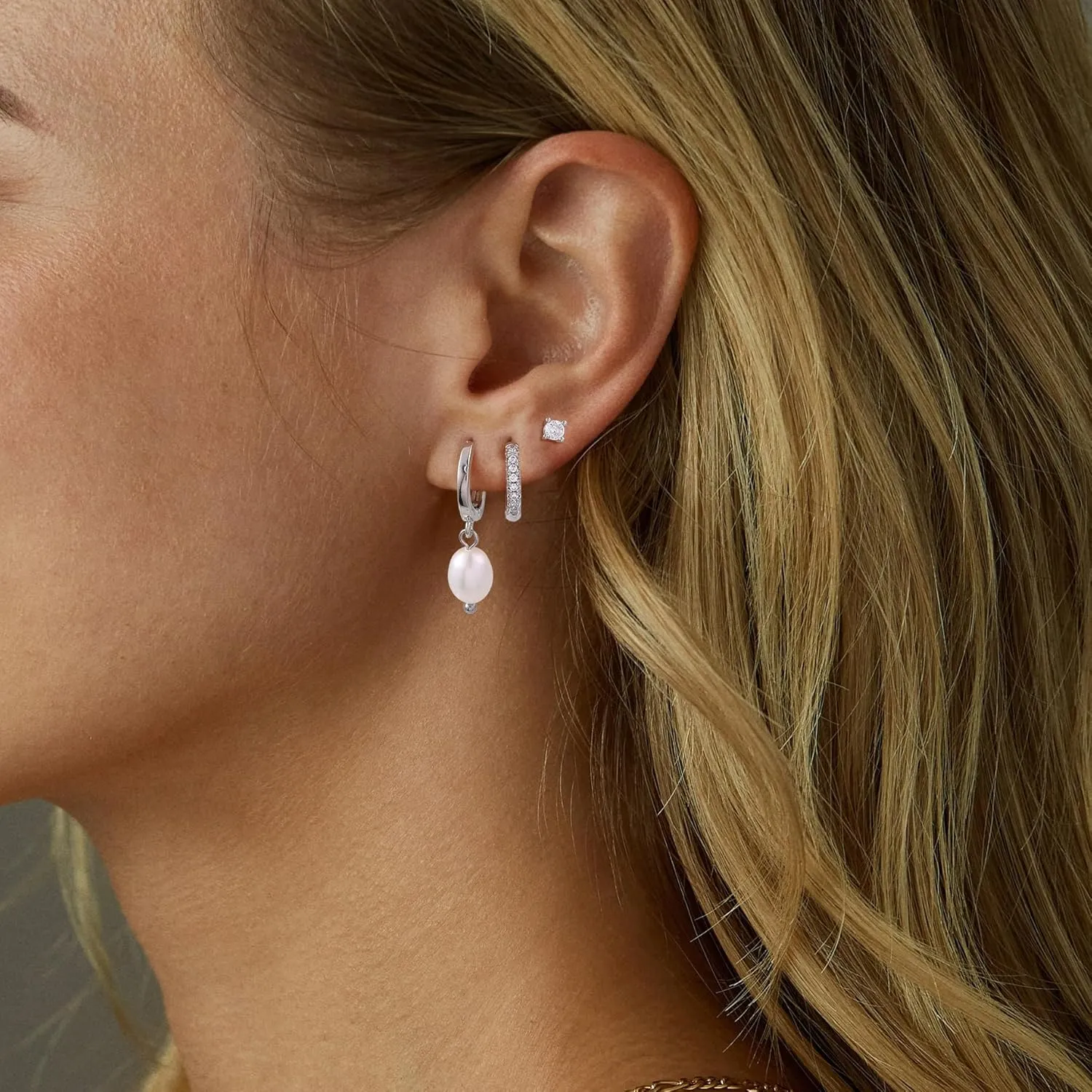 Gold Pearl Hoop Earrings for Women | 18K Gold Huggie Dangle Earrings | Lightweight Small Hoop Earrings