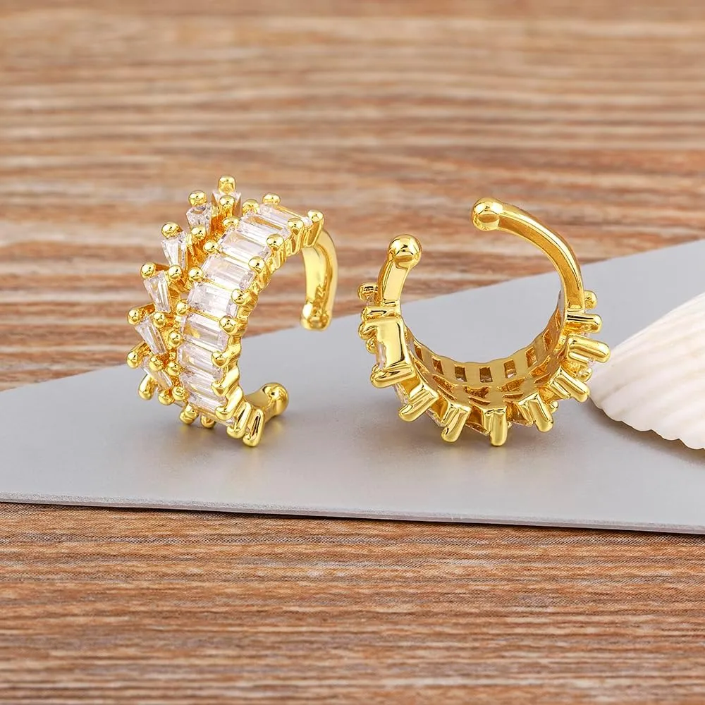 Gold Plated Ear Cuff Clip Earrings - No Pierced Cartilage Jewelry For Women Party
