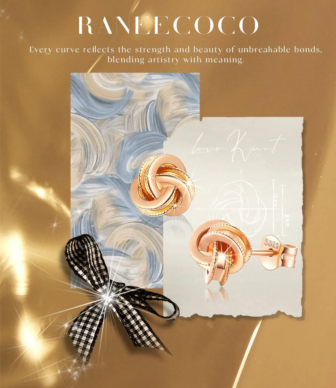 Gold Plated Sterling Silver Studs Love Knot Earrings For Women | Hypoallergenic & Nickle Free Jewelry for Sensitive Ears