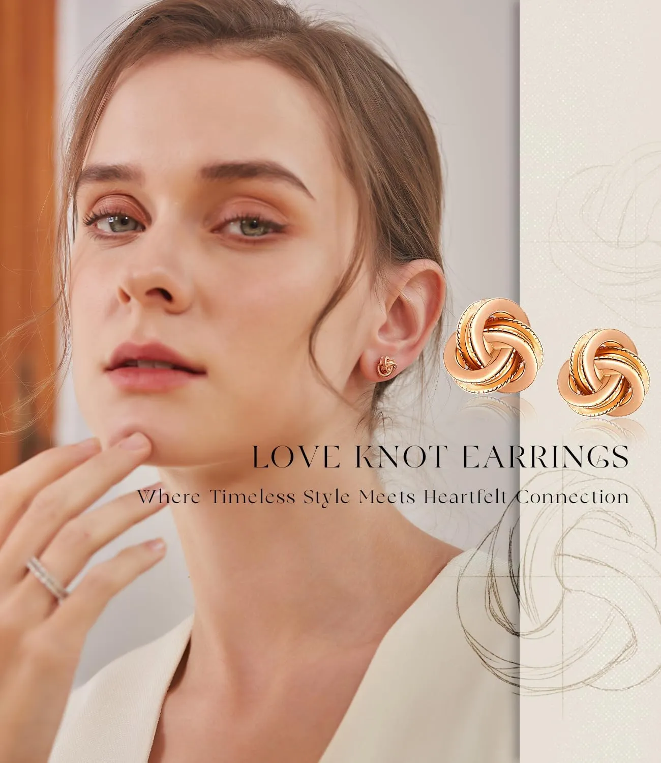 Gold Plated Sterling Silver Studs Love Knot Earrings For Women | Hypoallergenic & Nickle Free Jewelry for Sensitive Ears