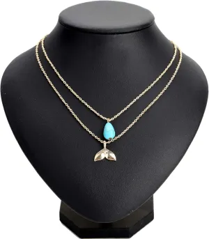 Gold Turquoise Layered Necklaces Boho Layered Choker Necklace Fish Tail Necklace Jewelry for Women