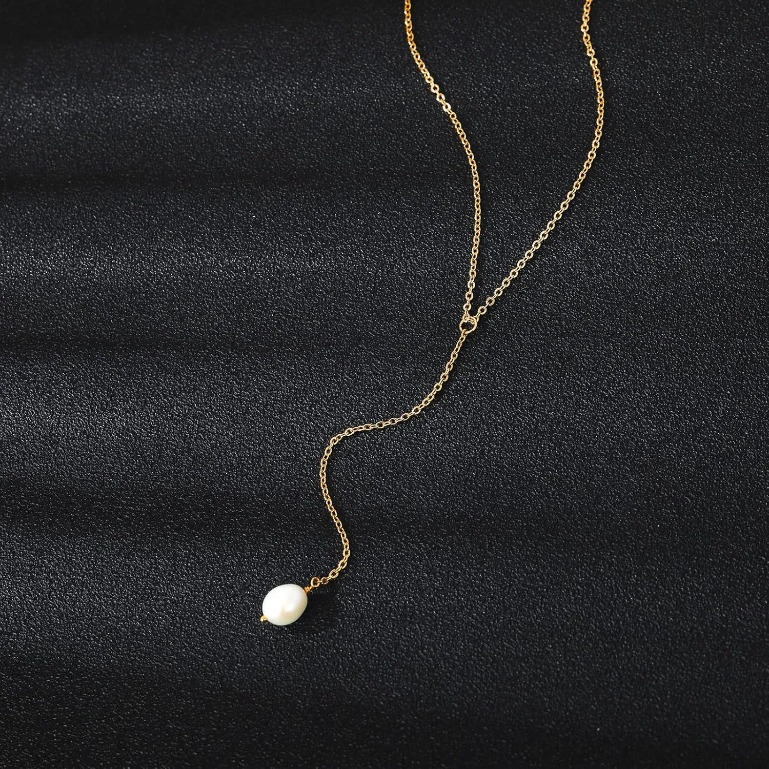 Gold Y Necklace for Women,Dainty Lariat Necklace,Y Shaped Pearl Necklaces,CZ Diamond Crystal Stone Drop Pendant Necklace,18K Gold Plated