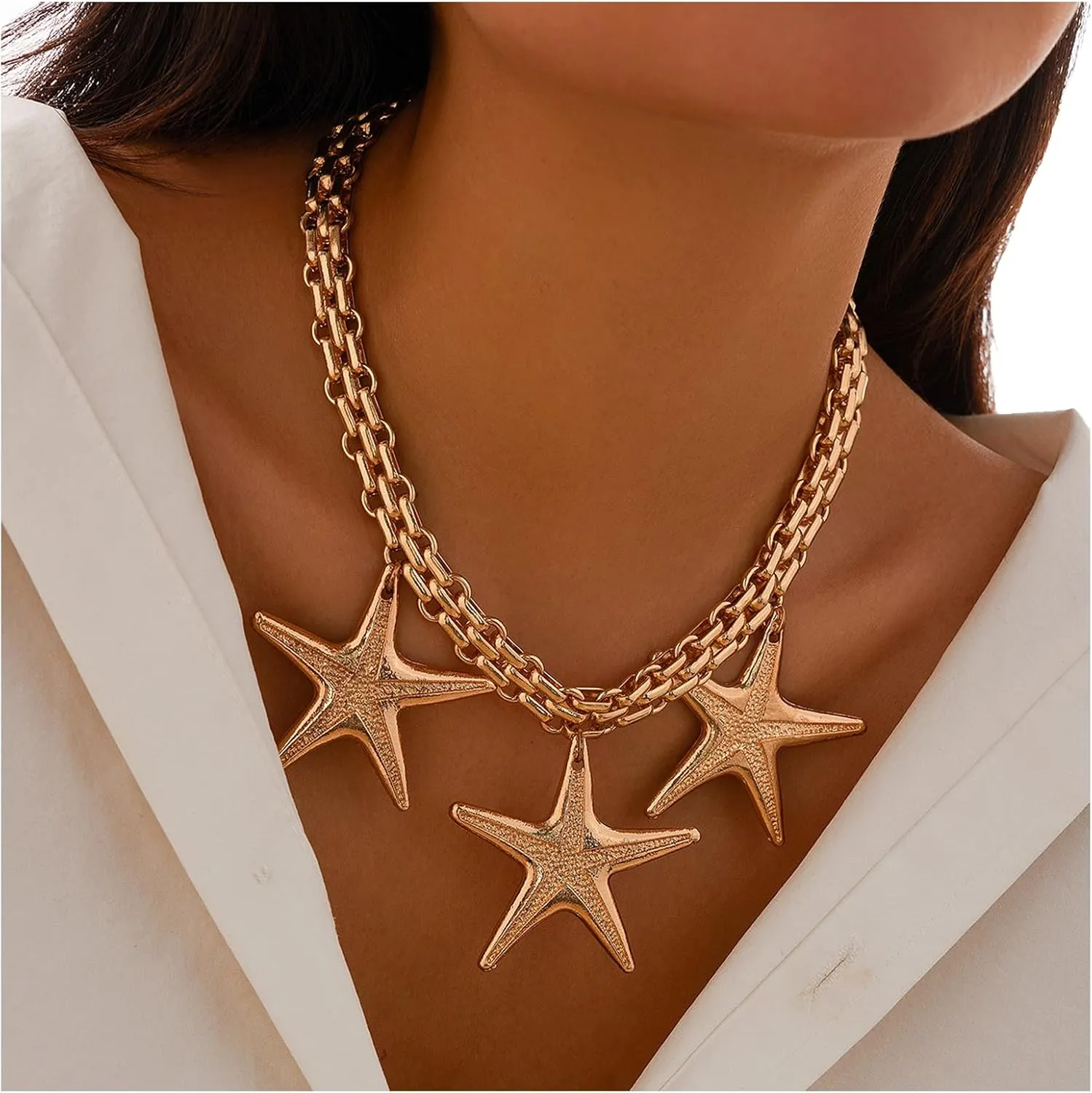 Gothic Punk Multi-layered Collar Necklace Exaggerated Chunky Clavicle Chain Necklace Metal Big Star Pendant Neck Chain Sexy Body Chain Jewelry for Women