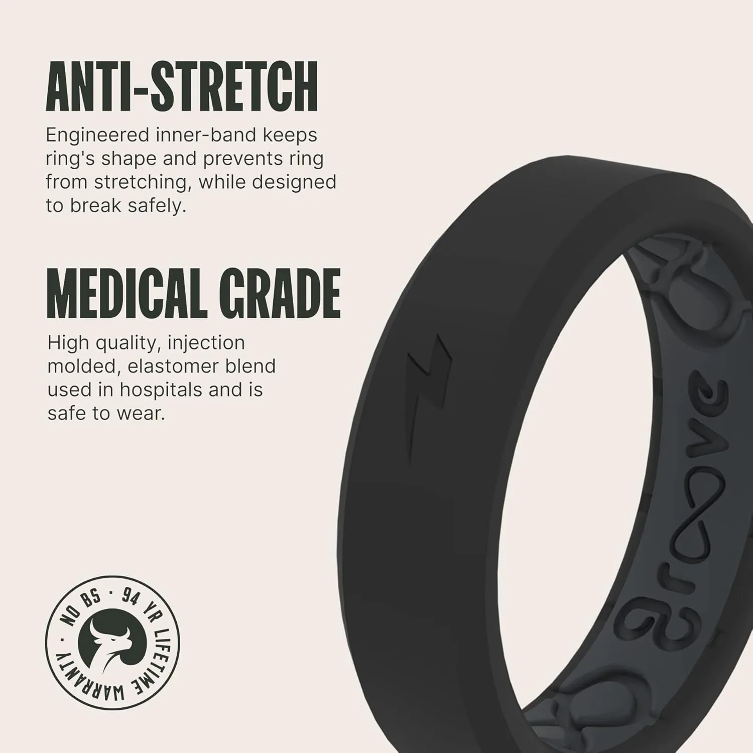 Groove Life Zeus Thin Silicone Ring Breathable Rubber Wedding Rings for Women, Lifetime Coverage, Unique Design, Comfort Fit Ring