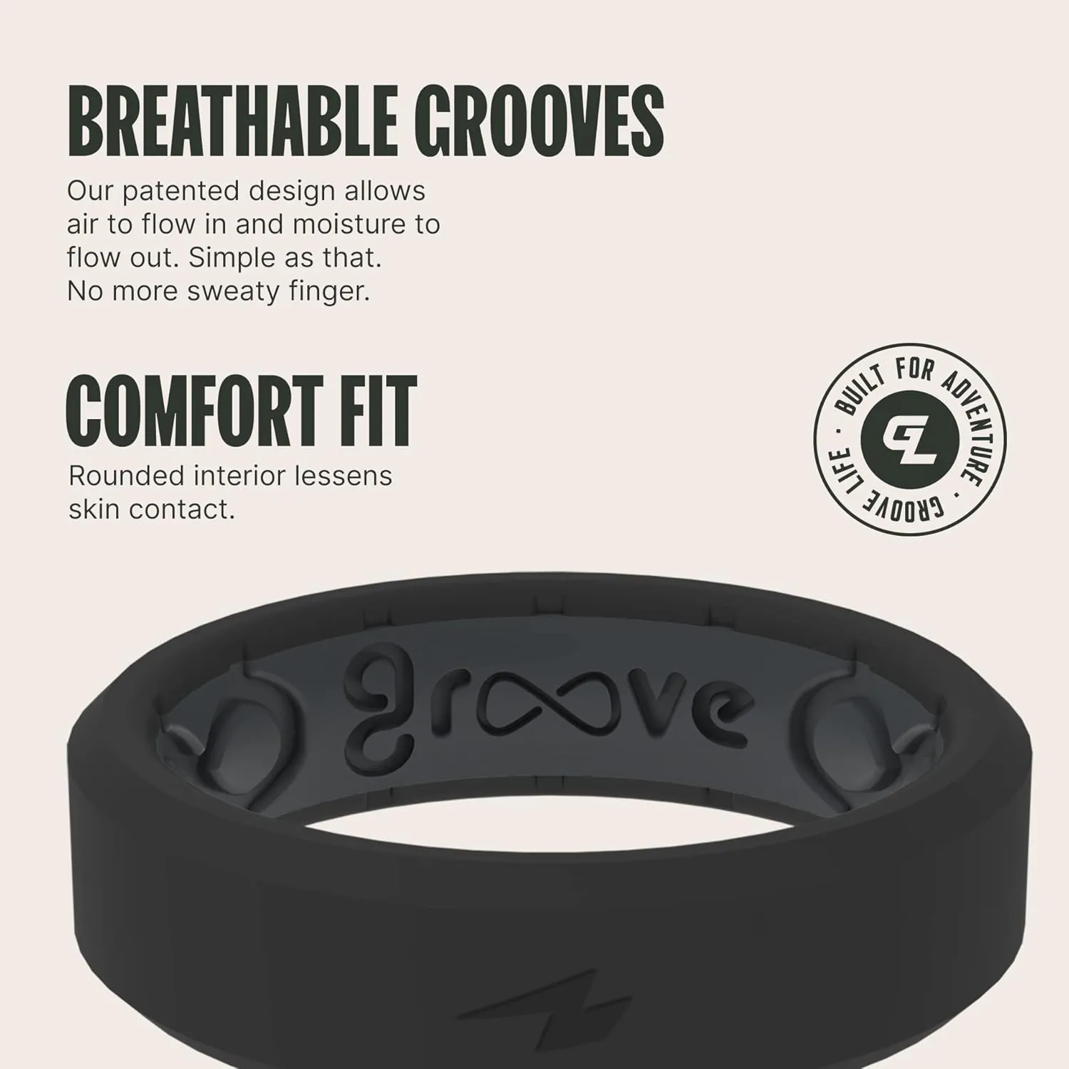 Groove Life Zeus Thin Silicone Ring Breathable Rubber Wedding Rings for Women, Lifetime Coverage, Unique Design, Comfort Fit Ring