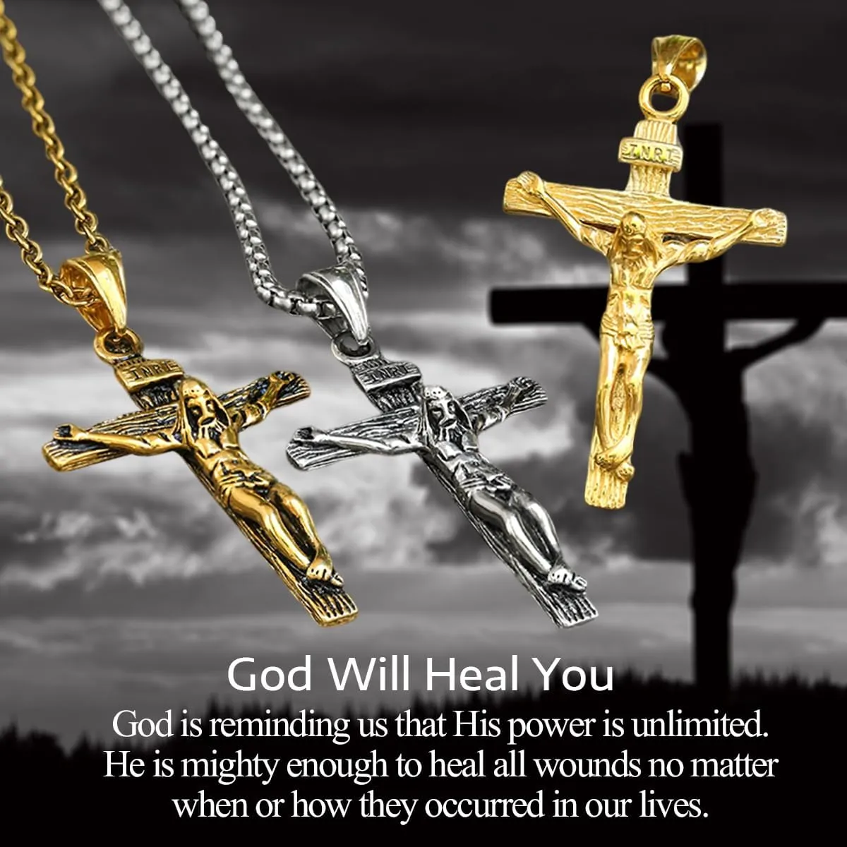 GTHIC Men's Stainless Steel Jesus Christ Crucifix Pendant Necklaces Religion Jewelry Gift