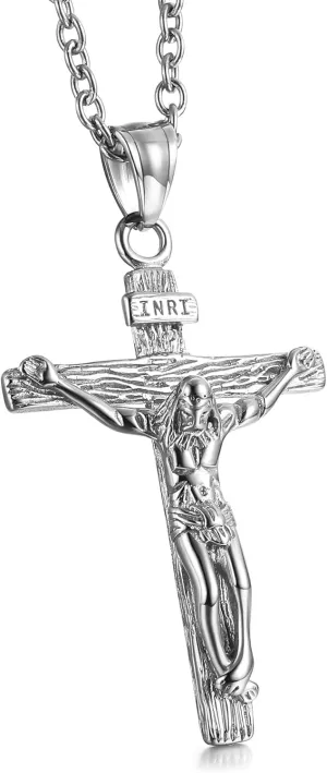 GTHIC Men's Stainless Steel Jesus Christ Crucifix Pendant Necklaces Religion Jewelry Gift