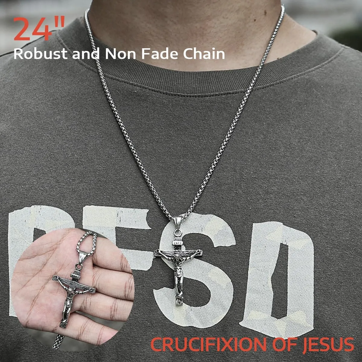 GTHIC Men's Stainless Steel Jesus Christ Crucifix Pendant Necklaces Religion Jewelry Gift