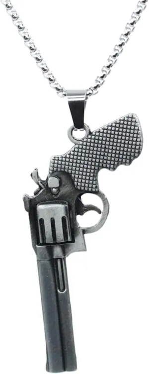 Gun Pendant Necklace with Chain, Stainless Steel