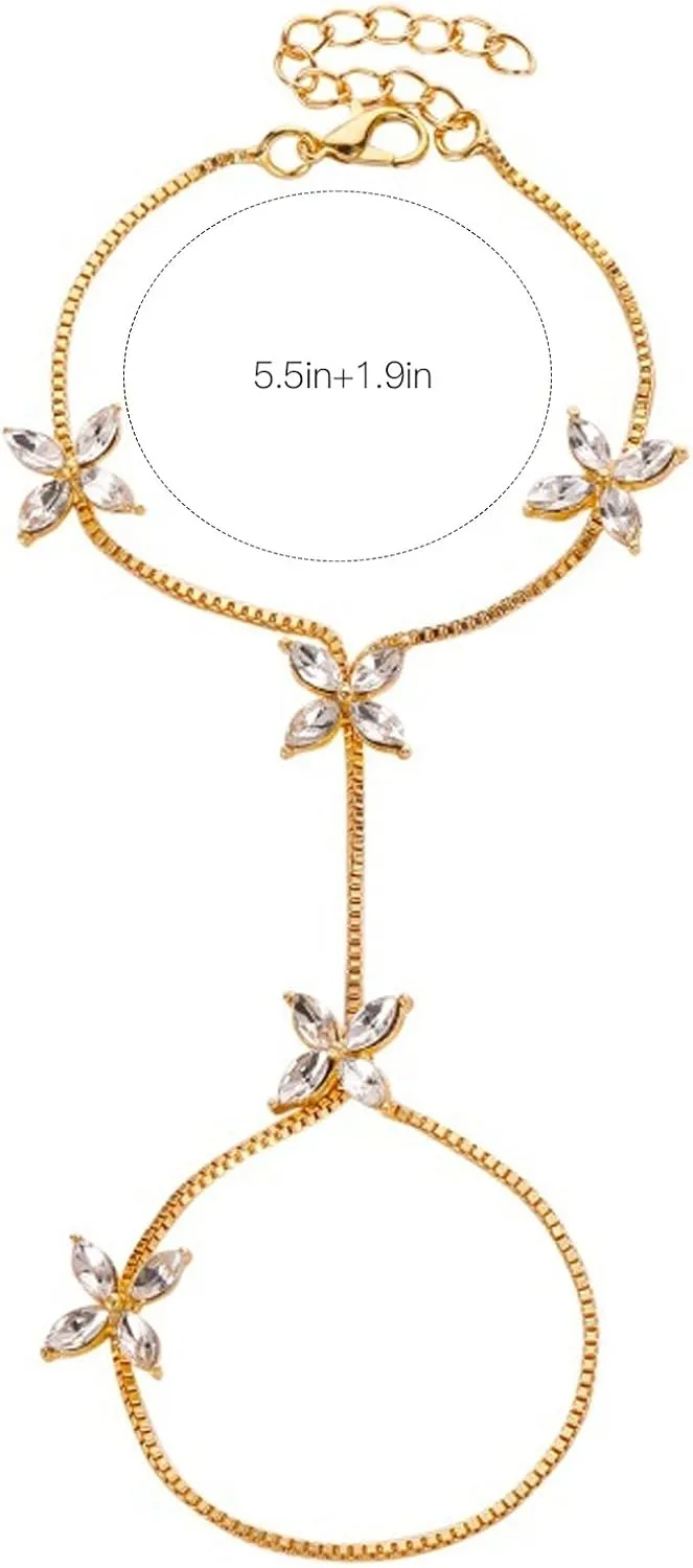Hand Chain Bracelet Ring Bracelet Dainty Finger Ring Slave Bracelets Zircon Hand Jewelry for Women Trendy Jewelry Gifts