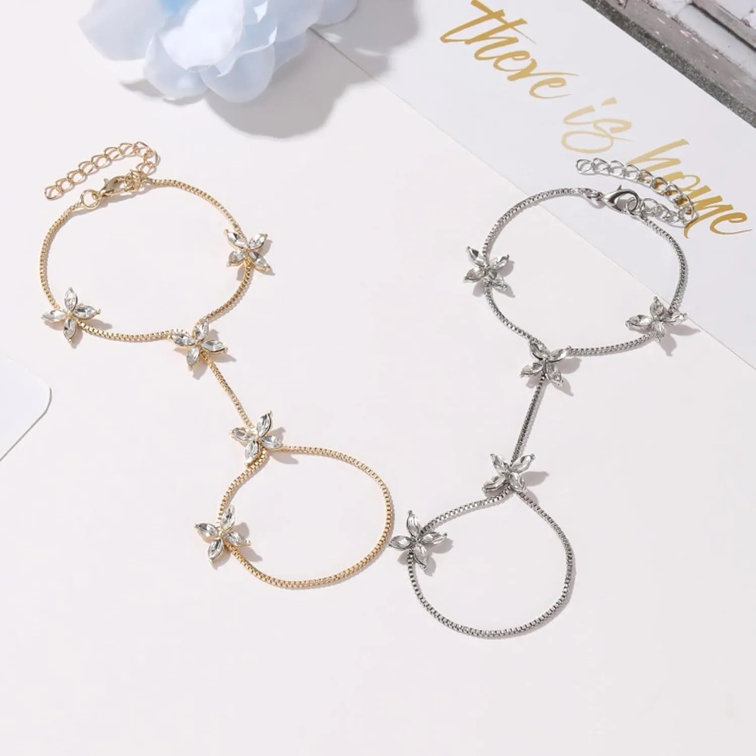 Hand Chain Bracelet Ring Bracelet Dainty Finger Ring Slave Bracelets Zircon Hand Jewelry for Women Trendy Jewelry Gifts