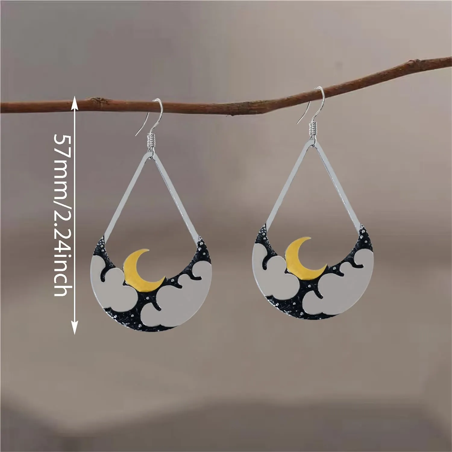 Handmade Bohemian Vintage Silver Moon Cloud Dangle Drop Earrings Hypoallergenic Retro Moon Star Tree Hook Earring for Women Statement Jewelry Gifts