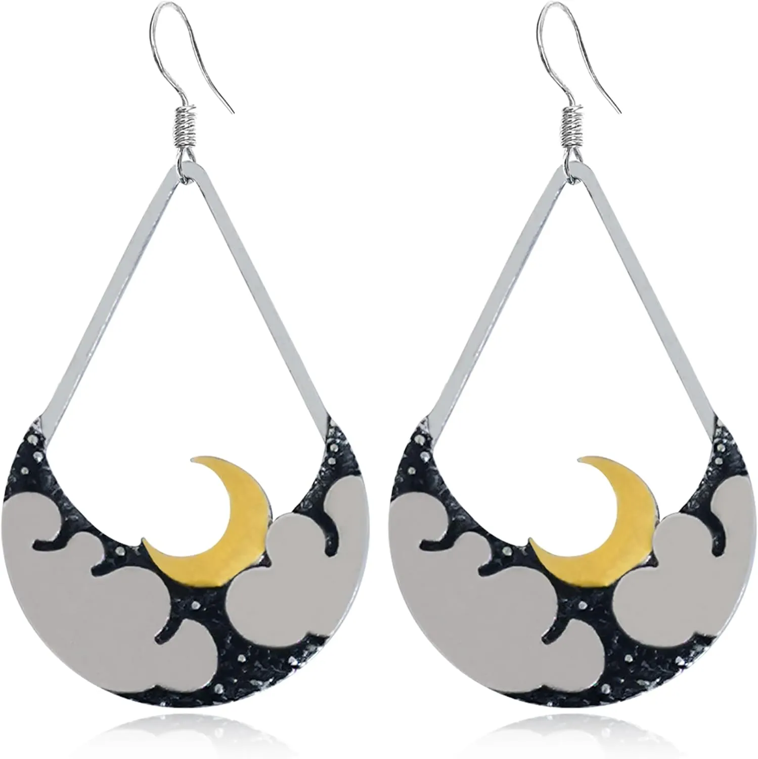 Handmade Bohemian Vintage Silver Moon Cloud Dangle Drop Earrings Hypoallergenic Retro Moon Star Tree Hook Earring for Women Statement Jewelry Gifts