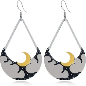 Handmade Bohemian Vintage Silver Moon Cloud Dangle Drop Earrings Hypoallergenic Retro Moon Star Tree Hook Earring for Women Statement Jewelry Gifts