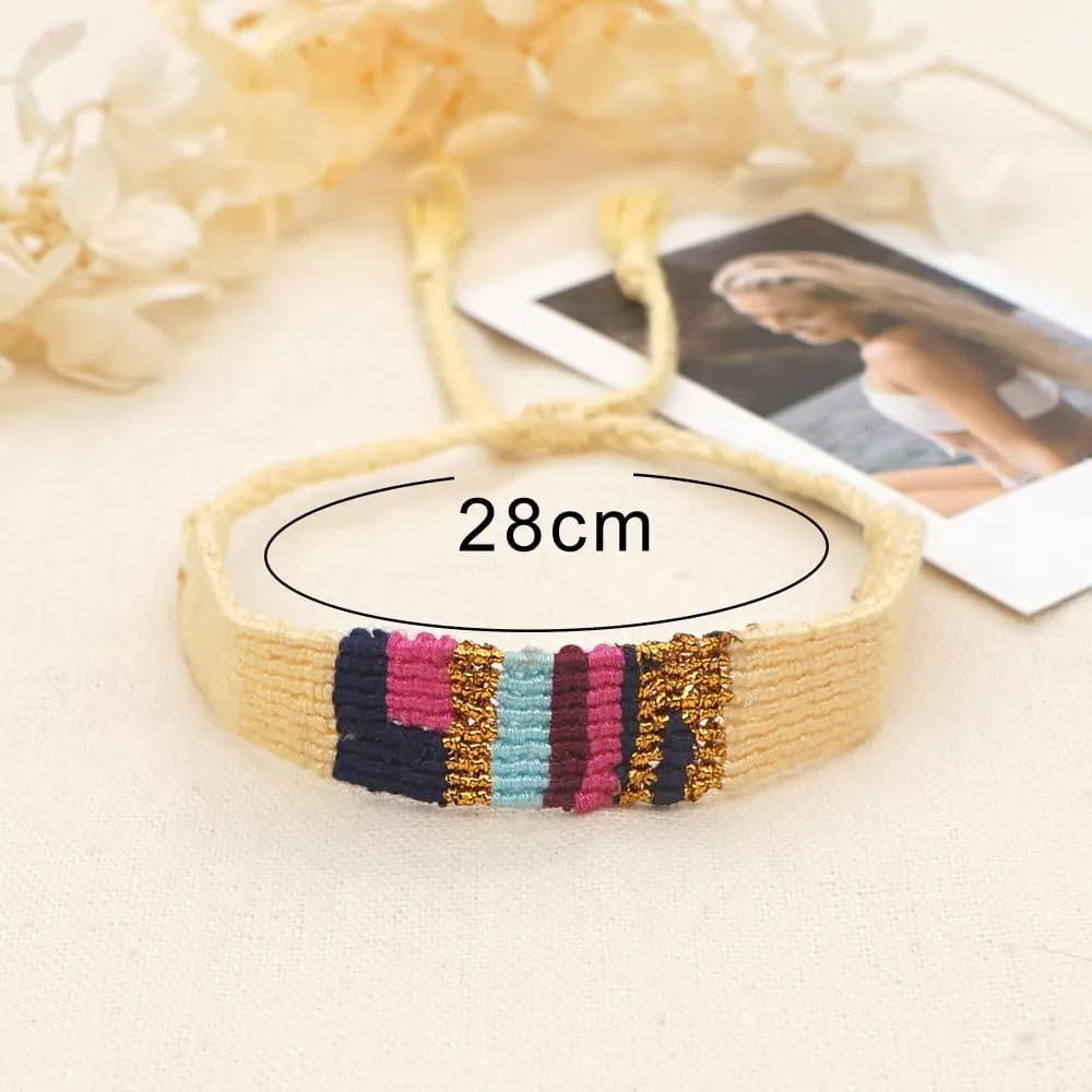 Handmade Boho Cotton Braided Rope Friendship Wrap Bracelets for Women Adjustable Nepal Bohemia Colorful White Bangle Wristband Couple Bracelet Best Friend Fashion Jewelry Gift