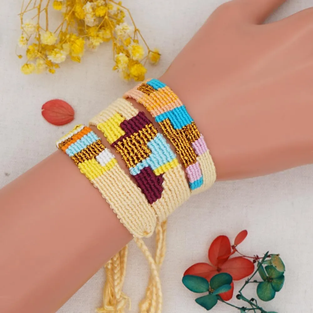 Handmade Boho Cotton Braided Rope Friendship Wrap Bracelets for Women Adjustable Nepal Bohemia Colorful White Bangle Wristband Couple Bracelet Best Friend Fashion Jewelry Gift