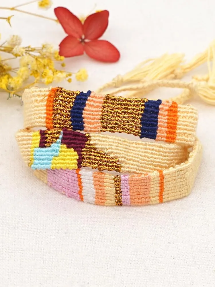 Handmade Boho Cotton Braided Rope Friendship Wrap Bracelets for Women Adjustable Nepal Bohemia Colorful White Bangle Wristband Couple Bracelet Best Friend Fashion Jewelry Gift