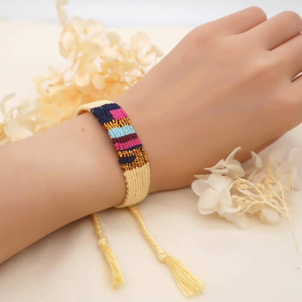 Handmade Boho Cotton Braided Rope Friendship Wrap Bracelets for Women Adjustable Nepal Bohemia Colorful White Bangle Wristband Couple Bracelet Best Friend Fashion Jewelry Gift