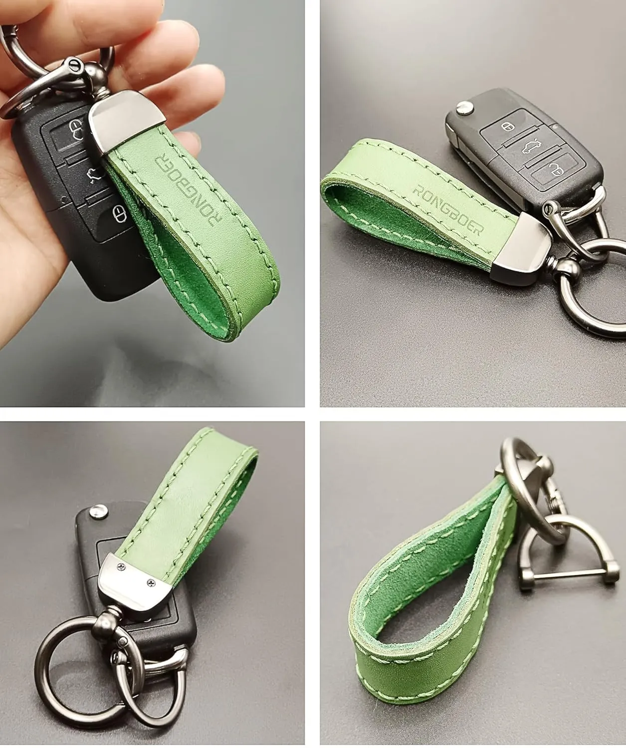 Handmade Double-Sided Cowhide Leather Keychain,Unique Car Key Chain Accessory,Vegetable-Tanned and Nubuck Leather,07