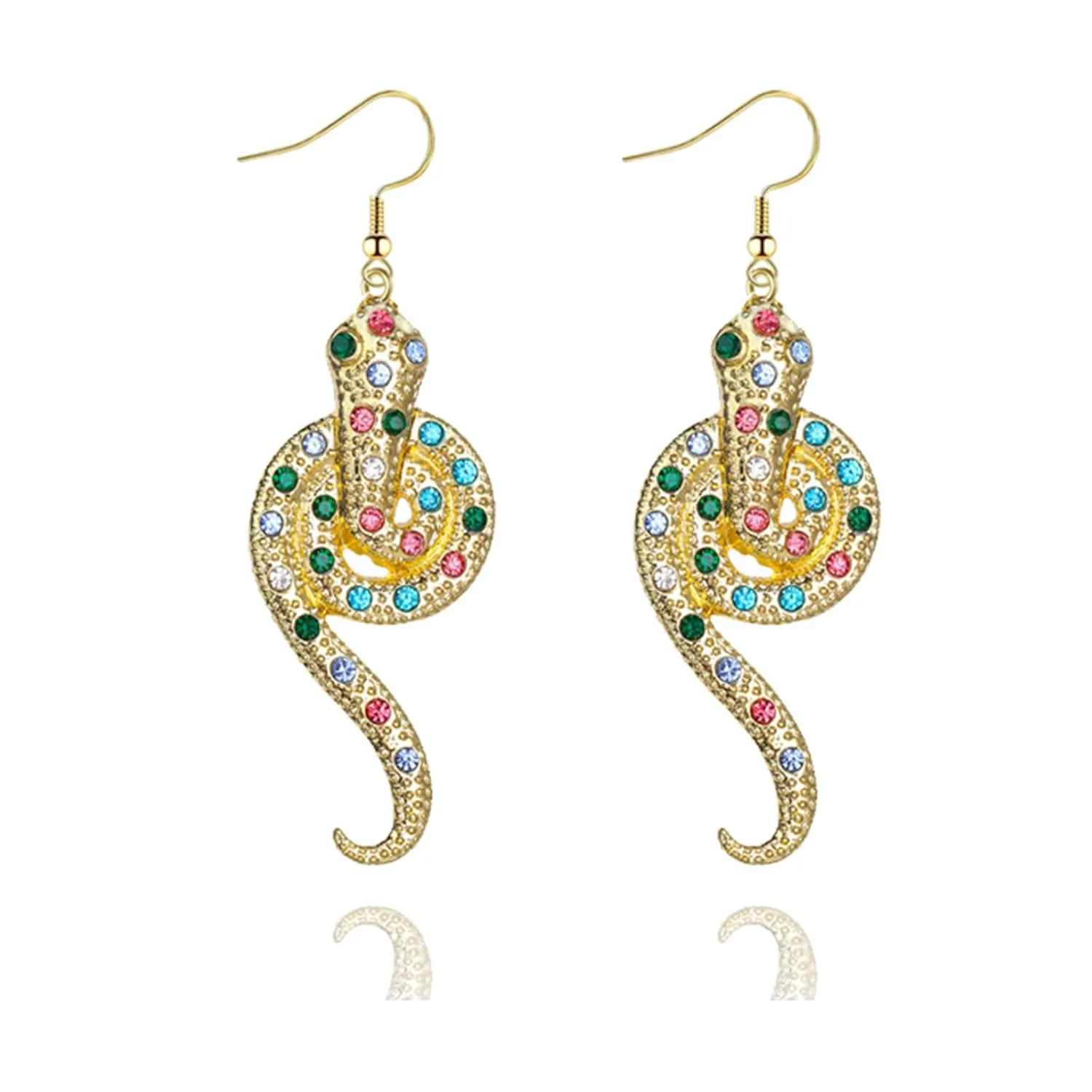 Handmade Snake Earrings for Women Girls Trendy Vintage Boho 14K Gold Silver Filled Crystal Rhinestone Long Serpent Dangle Drop Earrings Beach Simple Delicate Jewelry Gift (Gold Round Twist Snake)