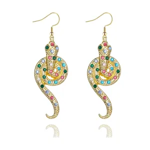 Handmade Snake Earrings for Women Girls Trendy Vintage Boho 14K Gold Silver Filled Crystal Rhinestone Long Serpent Dangle Drop Earrings Beach Simple Delicate Jewelry Gift (Gold Round Twist Snake)