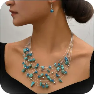 Harry and Henry Chunky Necklaces for Women Crystal Layered Statement Necklace Multi Layer Chunky Beaded Necklace Boho Jewelry Beach Summer Gifts