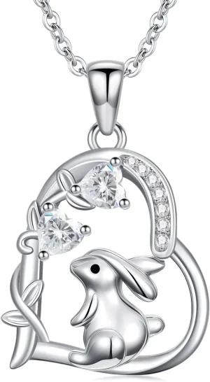 Heart Animal Necklace 925 Sterling Silver Cute Animal Pendant Jewelry Birthday Gifts for Women Girlfriend Mom Animal Lovers