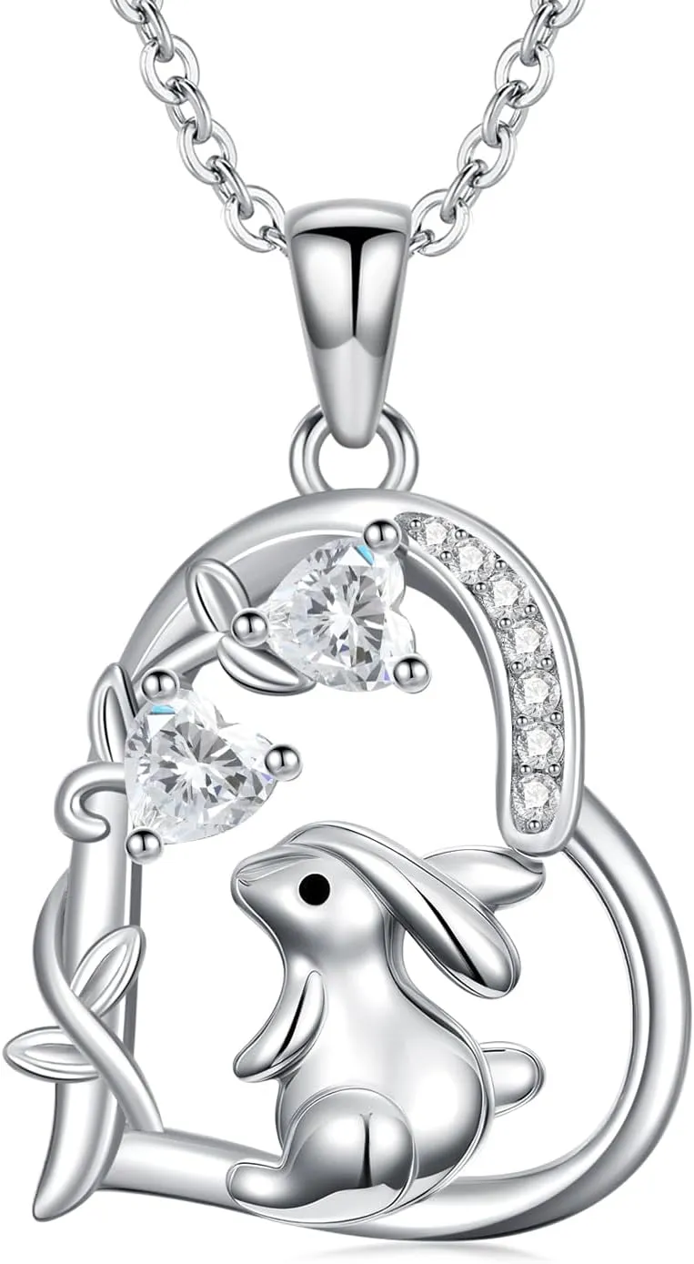 Heart Animal Necklace 925 Sterling Silver Cute Animal Pendant Jewelry Birthday Gifts for Women Girlfriend Mom Animal Lovers