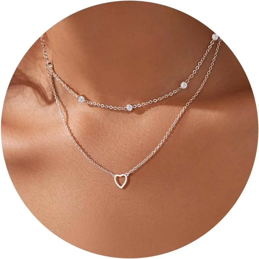 Heart Necklaces for Women, Dainty 14K Gold/Silver Plated Necklace Cute Tiny Gold Diamond Infiniy Heart Pendant Jewelry, Ideal Gifts for Mothers Day Valentines Day Birthday Christmas Graduation