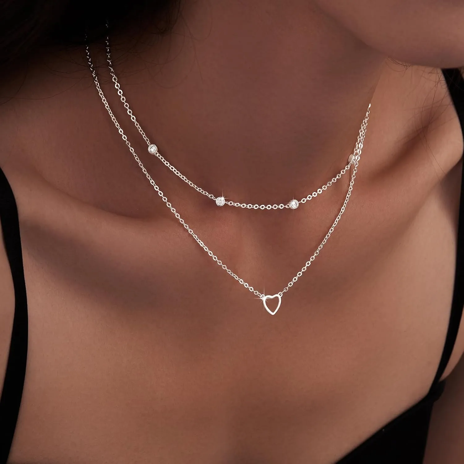 Heart Necklaces for Women, Dainty 14K Gold/Silver Plated Necklace Cute Tiny Gold Diamond Infiniy Heart Pendant Jewelry, Ideal Gifts for Mothers Day Valentines Day Birthday Christmas Graduation