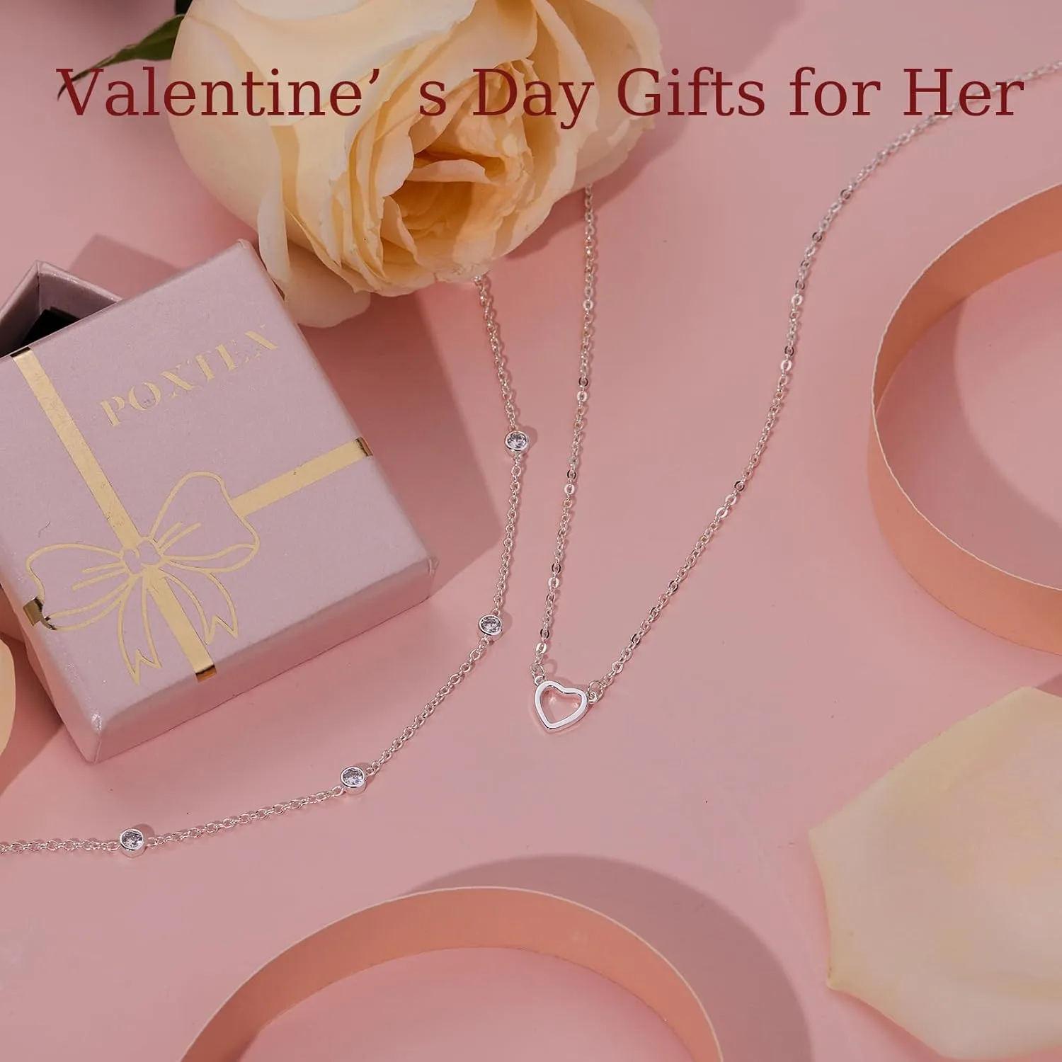 Heart Necklaces for Women, Dainty 14K Gold/Silver Plated Necklace Cute Tiny Gold Diamond Infiniy Heart Pendant Jewelry, Ideal Gifts for Mothers Day Valentines Day Birthday Christmas Graduation