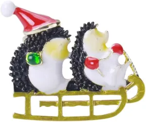 Hedgehog Christmas Hat Brooch Pins for Women Girls Green Red Cute Santa Claus Animal Ornament Wreath Brooches Lapel Pin Christmas Festival New Year Party Gift