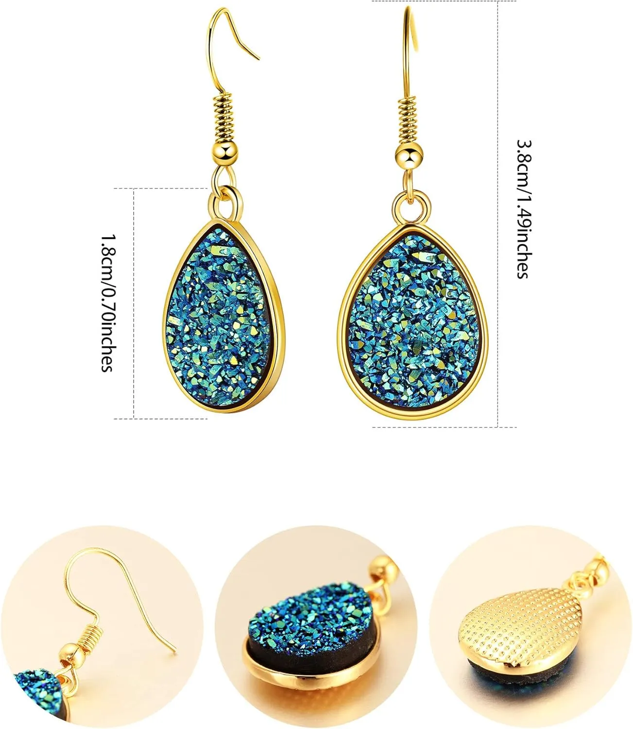 Hicarer 12 Pairs Faux Druzy Drop Earrings Crystal Pendant Dangle Multicolor Stainless Steel Earrings for Women