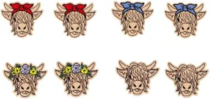Highland Cow Wooden Cattle Earrings Handmade Western Earrings Set Cute Sunflower Bow Cow Animals Dangle Drop Earrings for Women