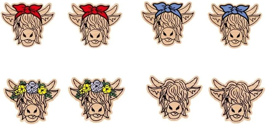 Highland Cow Wooden Cattle Earrings Handmade Western Earrings Set Cute Sunflower Bow Cow Animals Dangle Drop Earrings for Women