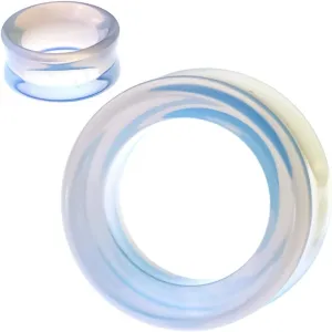 Hollow Tunnels Opalite Organic Stone Ear Plugs Gauges Sold in Pairs