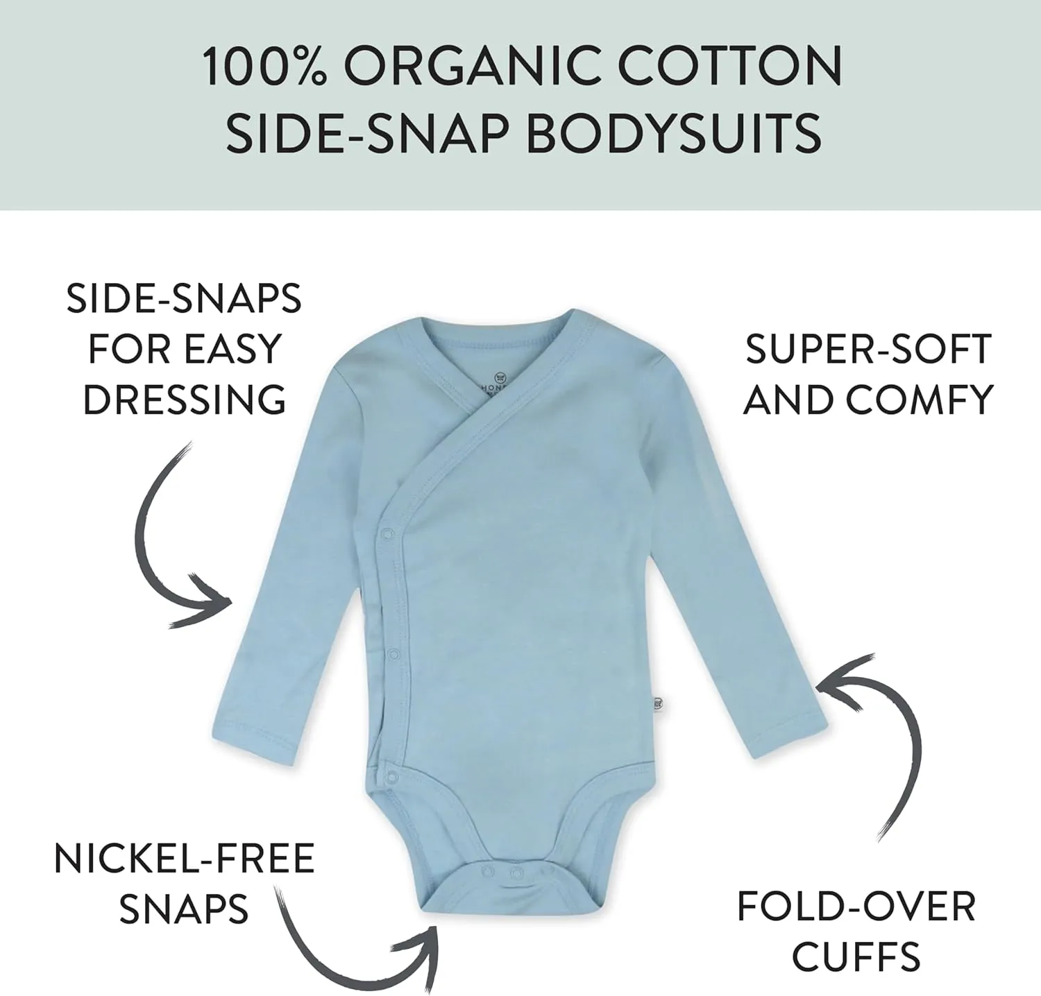 HonestBaby Baby Long Sleeve Side-Snap Organic Cotton Kimono Bodysuits (3 Pack)
