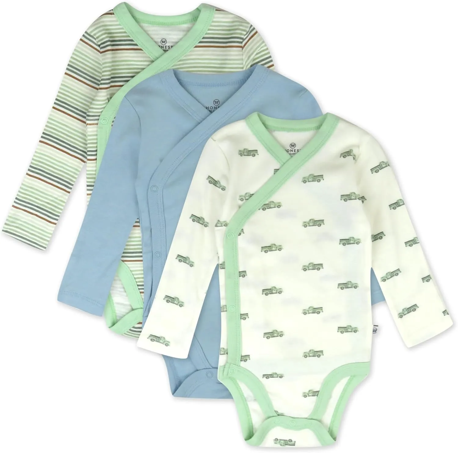 HonestBaby Baby Long Sleeve Side-Snap Organic Cotton Kimono Bodysuits (3 Pack)