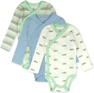 HonestBaby Baby Long Sleeve Side-Snap Organic Cotton Kimono Bodysuits (3 Pack)