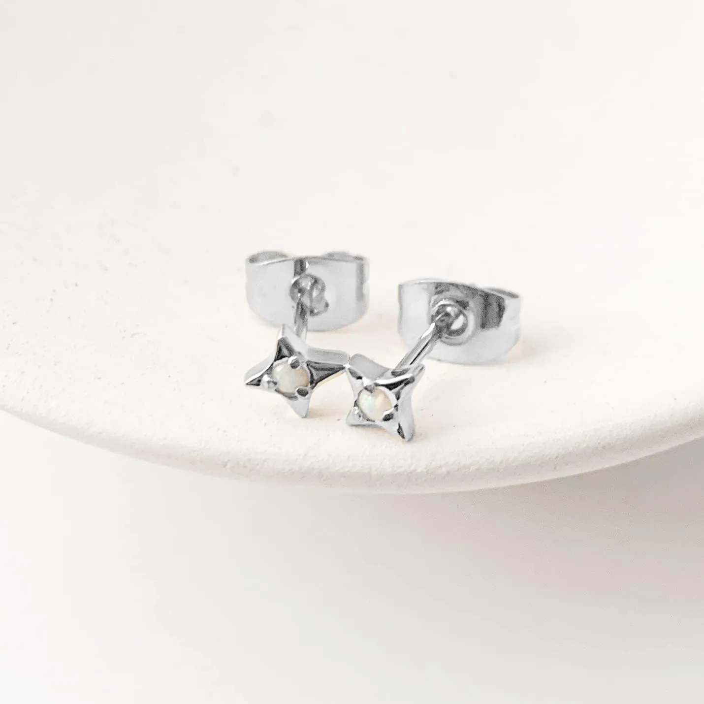 HONEYCAT Lucky Origami Opal Crystal Star Studs in Gold, Rose Gold, or Silver | Minimalist, Delicate Jewelry