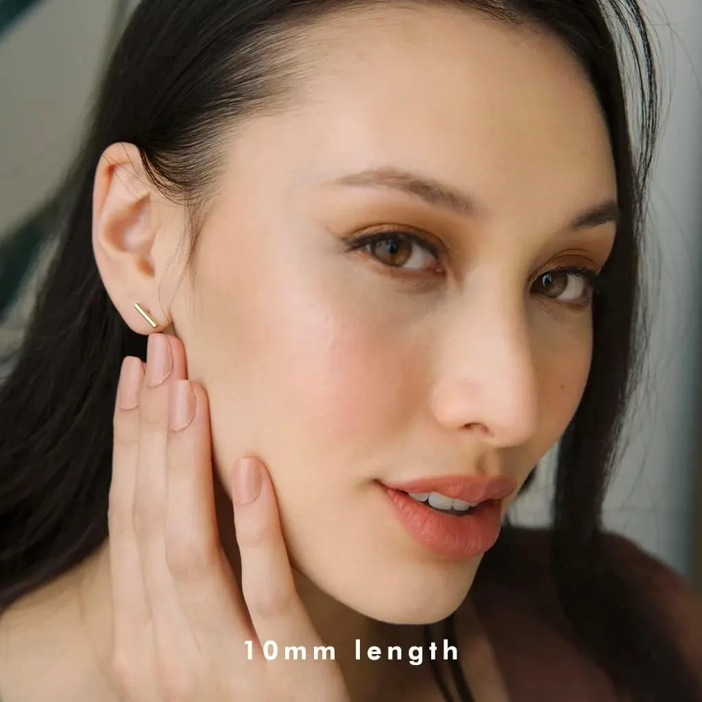 HONEYCAT Rounded Midi Bar Stud Earrings in Gold, Rose Gold, or Silver in 10mm or 5mm | Minimalist, Delicate Everyday Jewelry