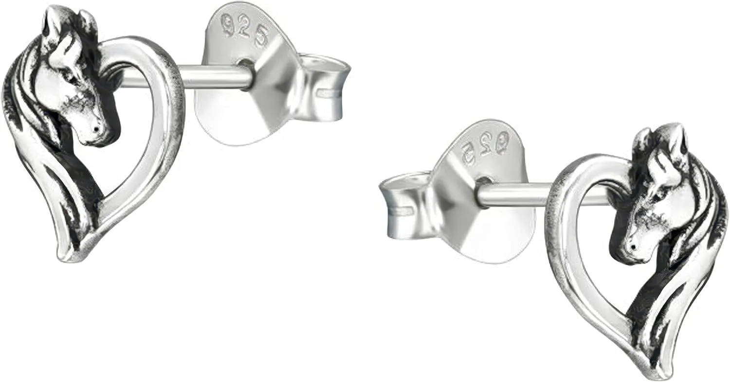 Horse Heart 925 Sterling Silver Very Tiny Stud Earrings, Dainty Piercing Jewelry