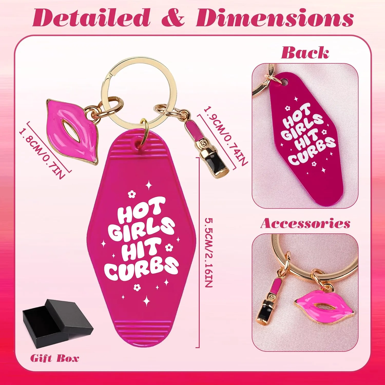 Hot Girls Hit Curbs Keychain - Cool Girly Girl Stuff for Women Girls, Motel Car Keychains Birthday Gifts for Sister Friends