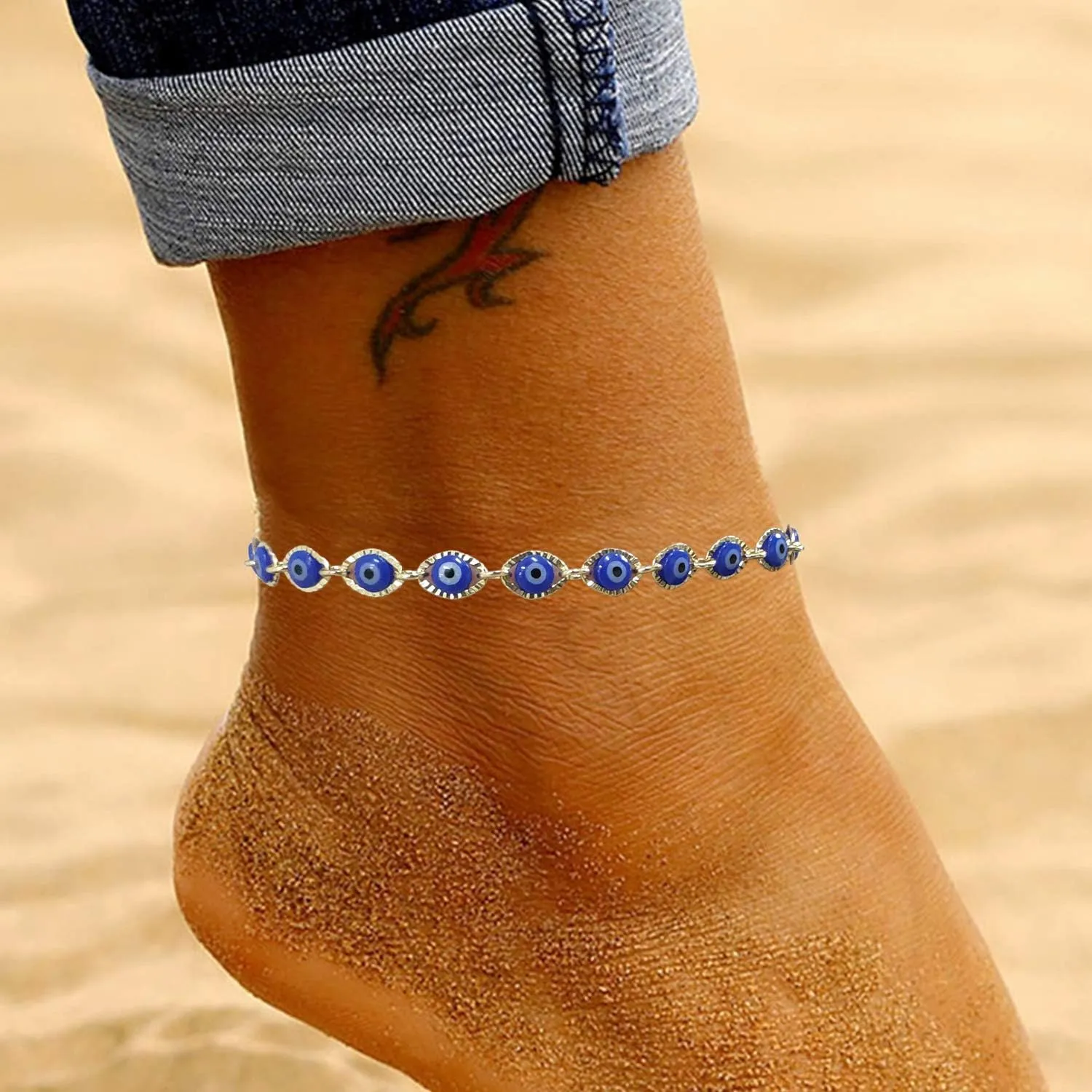 HUASAI Butterfly Anklets for Women Layered Butterfly Anklet Silver Adjustable Ankle Bracelets