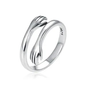 Hug Ring Adjustable 925 Sterling Silver Stackable Ring Engagement Vintage Finger Love Promise Ring Silver Couples Wedding Friendship Rings for Women Girl Jewelry (Silver)